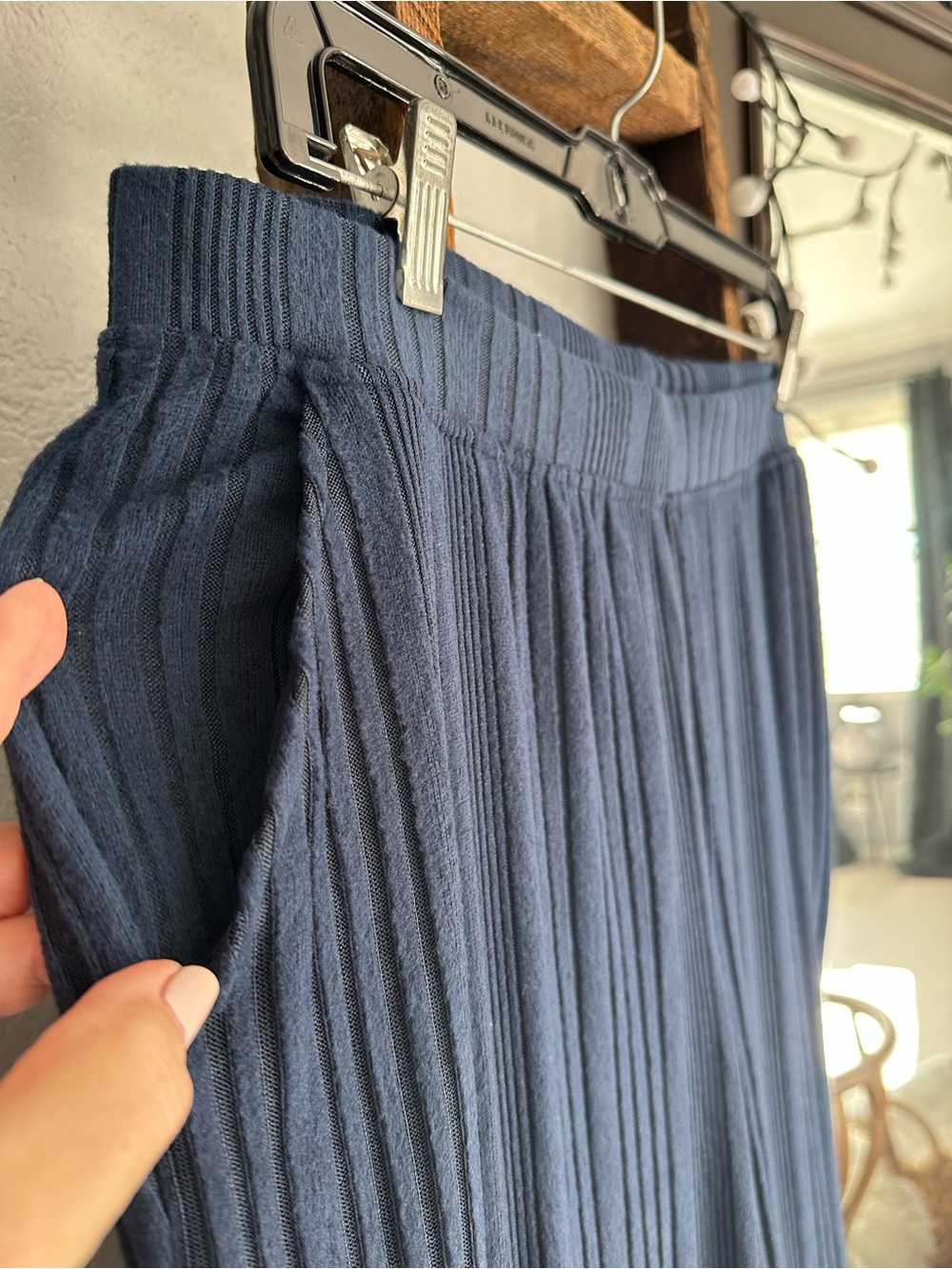 Cuddl Duds Navy Ribbed Knit Pants, size large - Picture 4 of 10